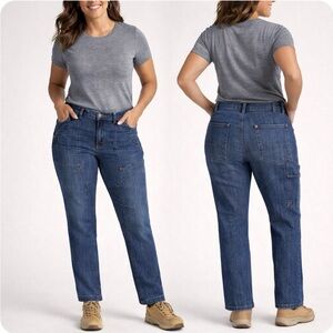 Duluth Trading Company Womens Jeans 14 SHORT Blue Denim Carpenter Style Pants